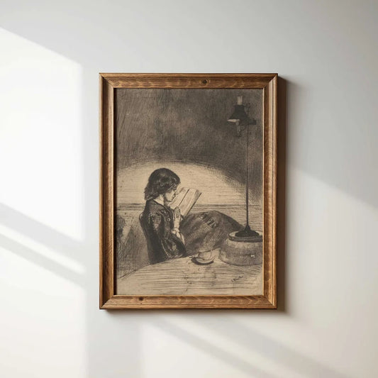 Woman Reading Sketch Print: Moody Antique Wall Art