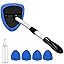 Windshield cleaning tools, car interior detail cleaning kit, with retractable handle and 4 reusable microfiber pads, car glass wiper brush kit for automobiles, blue,15.9"-21"
