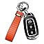 Leather car keychain - Carbon fiber internal keychain with anti-loss D-ring - car accessory keychain (black)
