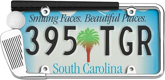 Golf club license plate frame, chrome plated/painted, standard