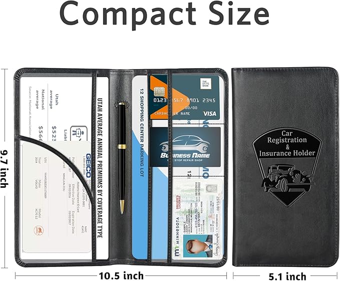 Automobile registration and insurance holder - Vehicle glove box car storage container, car and truck comparison parts box, for basic documents, driver's license, cards