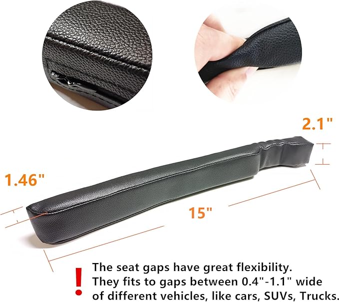 Leather seat gap filler, non-drop seat guard, suitable for filling the gap between the seat and the console in SUVs and trucks. Black gap plug drop plug, 2-piece set LB