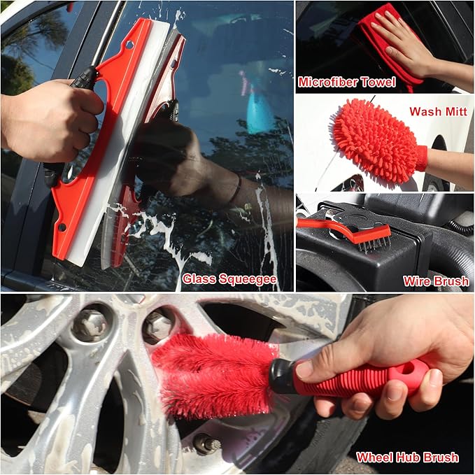Automobile detail kit, automobile cleaning kit, with drilling brush and internal tools, hub cleaner, polishing pad, automatic wax applicator accessories (25 pieces)
