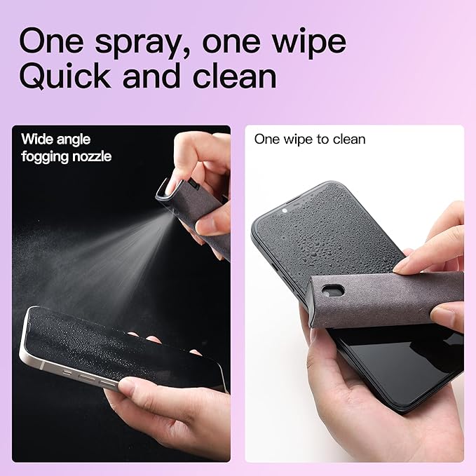 Touch screen cleaning set 2 pieces, mobile phone, tablet and car screen cleaners, two-in-one spray and microfiber cloth (gray and pink)