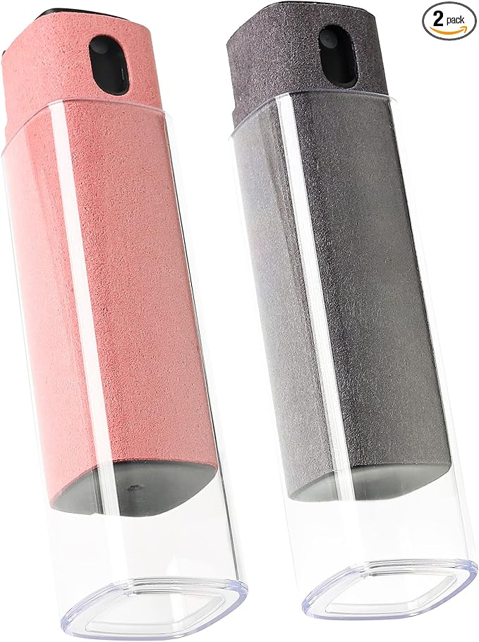 Touch screen cleaning set 2 pieces, mobile phone, tablet and car screen cleaners, two-in-one spray and microfiber cloth (gray and pink)