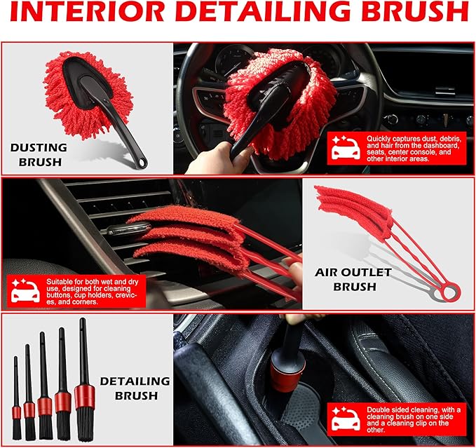 Automobile detail kit, automobile cleaning kit, with drilling brush and internal tools, hub cleaner, polishing pad, automatic wax applicator accessories (25 pieces)