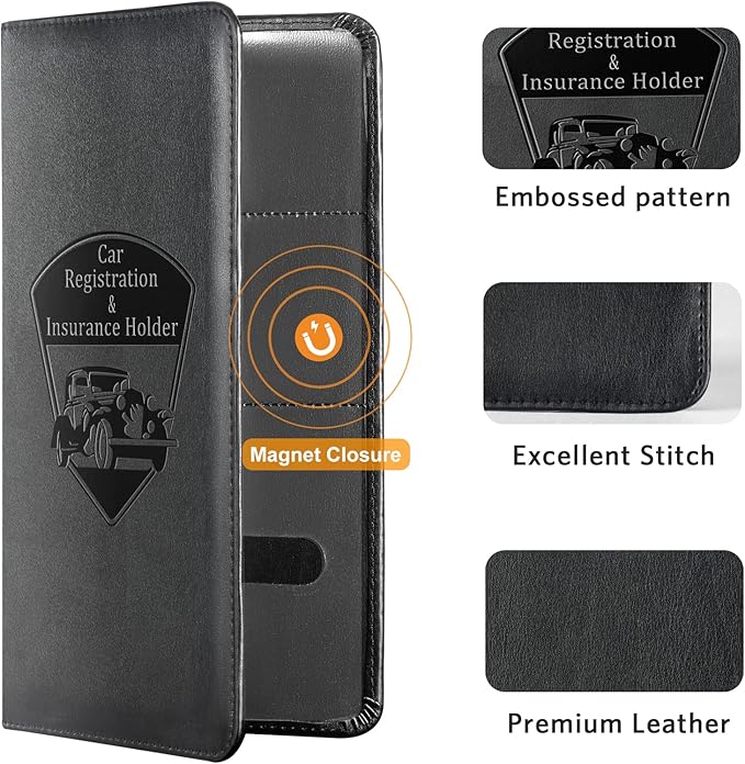 Automobile registration and insurance holder - Vehicle glove box car storage container, car and truck comparison parts box, for basic documents, driver's license, cards