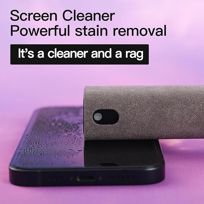 Touch screen cleaning set 2 pieces, mobile phone, tablet and car screen cleaners, two-in-one spray and microfiber cloth (gray and pink)