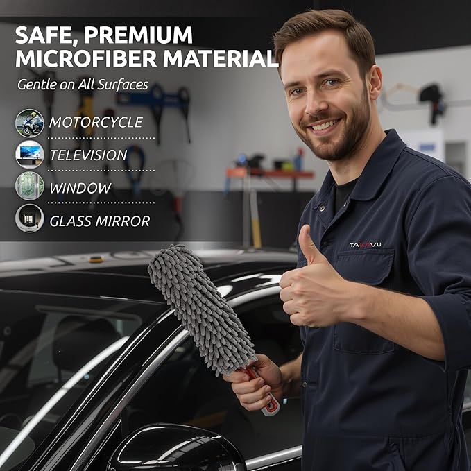 Car dust collector 360° ultra-fine fiber fingers, firm and comfortable handle, no lint, no scratches, with ultra-fine fiber towel, suitable for car and household use. Best car parts, gray