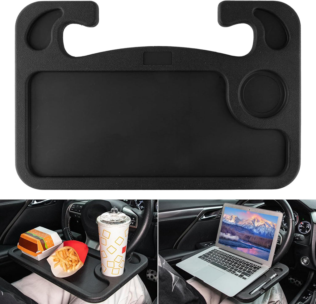 Car steering wheel table, suitable for laptops, multi-functional travel car accessories, car seat bracket tray, desktop control panel steering wheel (black)
