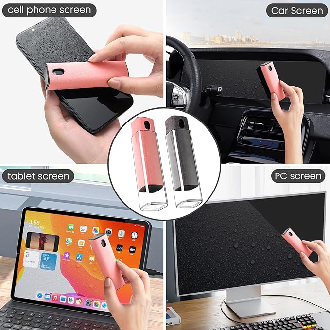 Touch screen cleaning set 2 pieces, mobile phone, tablet and car screen cleaners, two-in-one spray and microfiber cloth (gray and pink)