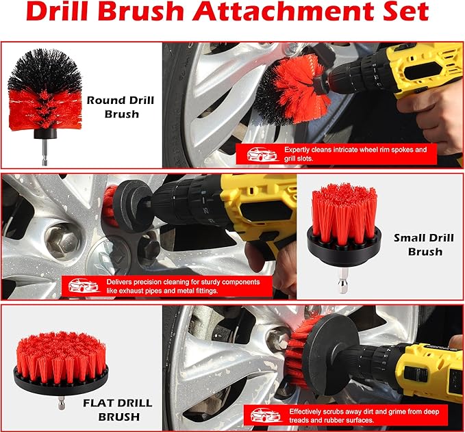 Automobile detail kit, automobile cleaning kit, with drilling brush and internal tools, hub cleaner, polishing pad, automatic wax applicator accessories (25 pieces)