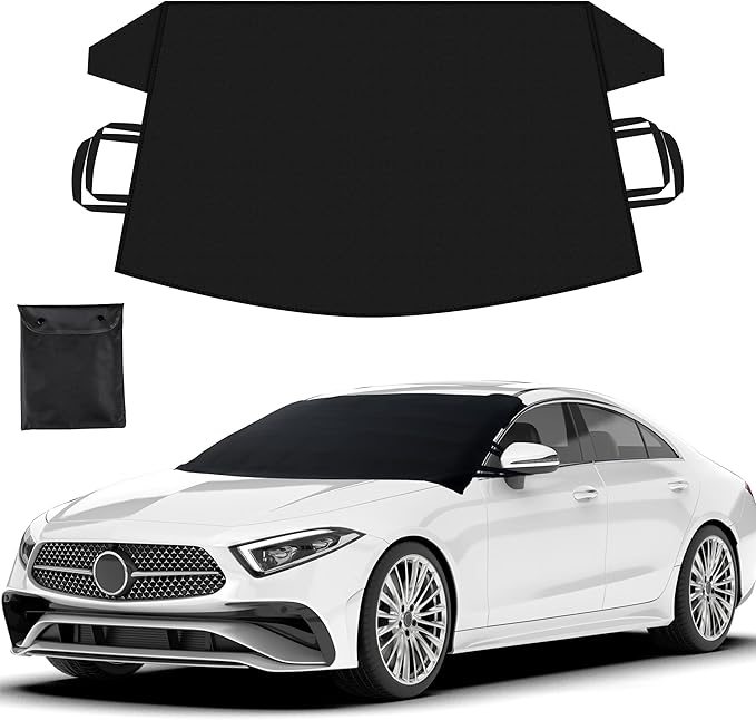 Ice and snow windshield cover, heavy-duty 600D Oxford fabric, car, off-road vehicle and truck windshield protection case, safety fit waterproof frost cover, winter auto parts, medium size (175.32 cm x 106.68 cm)