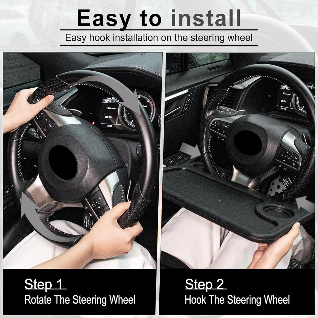 Car steering wheel table, suitable for laptops, multi-functional travel car accessories, car seat bracket tray, desktop control panel steering wheel (black)