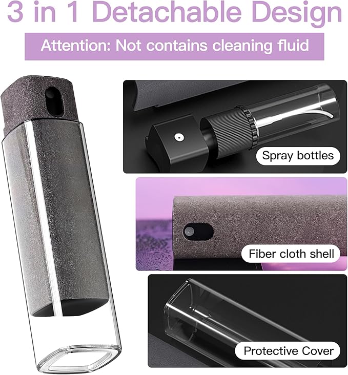 Touch screen cleaning set 2 pieces, mobile phone, tablet and car screen cleaners, two-in-one spray and microfiber cloth (gray and pink)